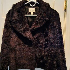 White House Black Market WHBM Faux Fur Jacket Black Size L